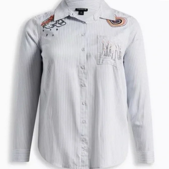 Torrid Blue Striped Embroidered Button Down Shirt - Picture 4 of 9